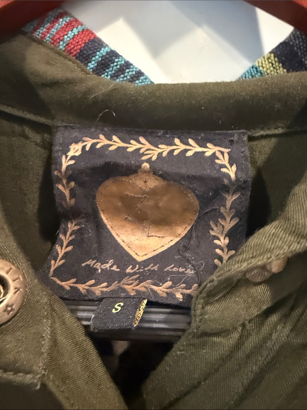 Olive Green Embroidered Utility Jacket with Multicolor Trim - Picture 2 of 13